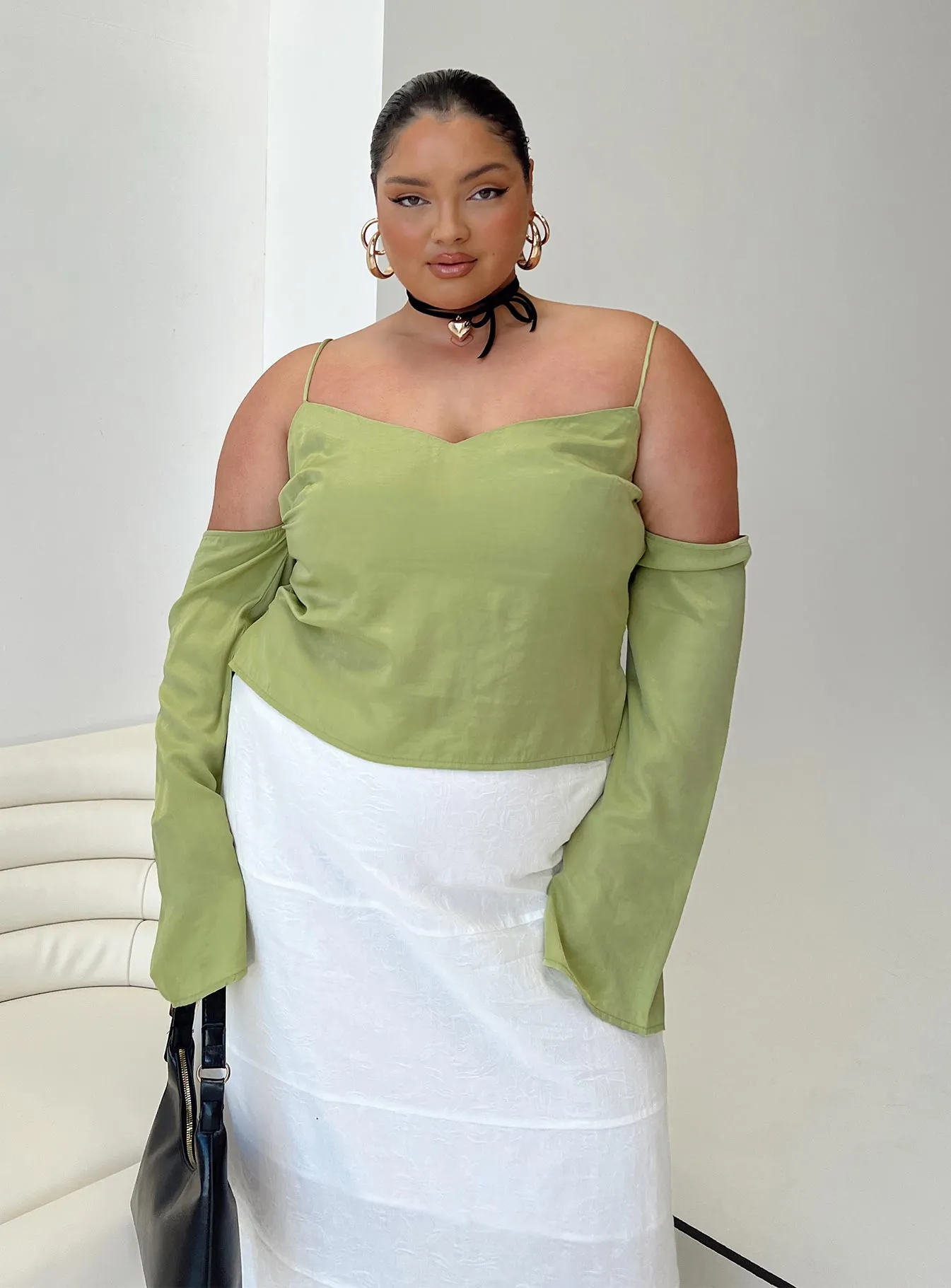 Cold Shoulder Top Green Curve sold by Princess Polly