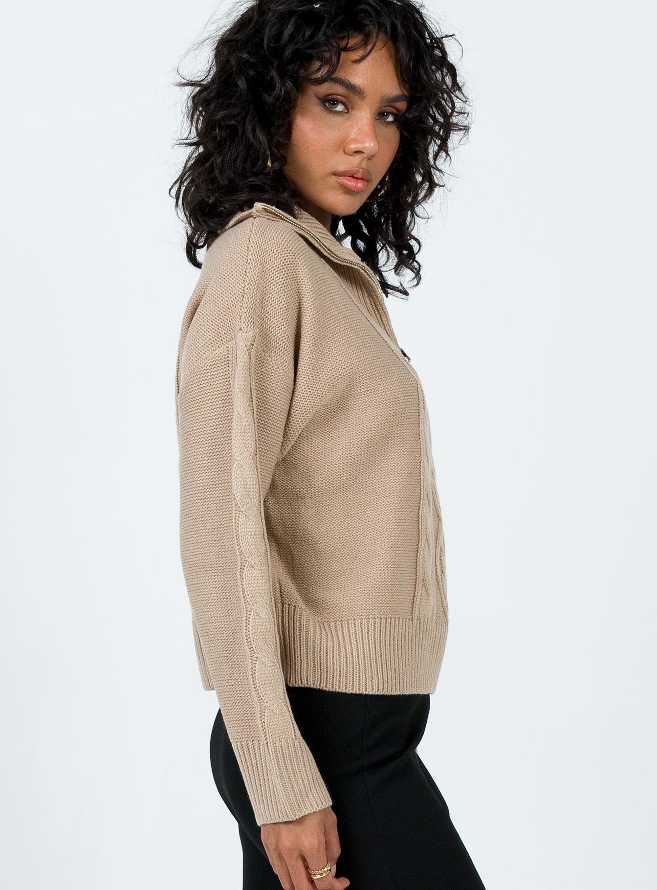 Sommers Quarterzip Sweater Beige sold by Princess Polly product image thumbnail 3