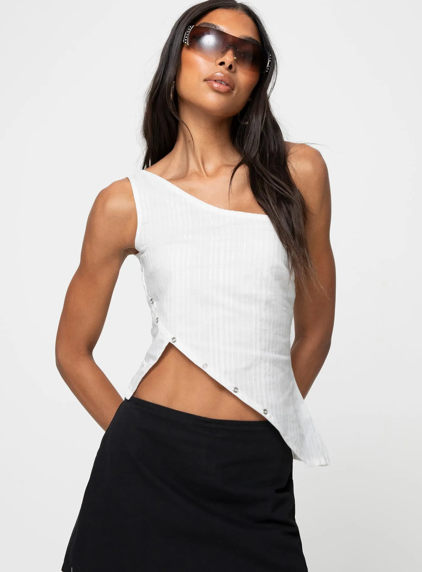 Flyss One Shoulder Top White sold by Princess Polly product image thumbnail 2