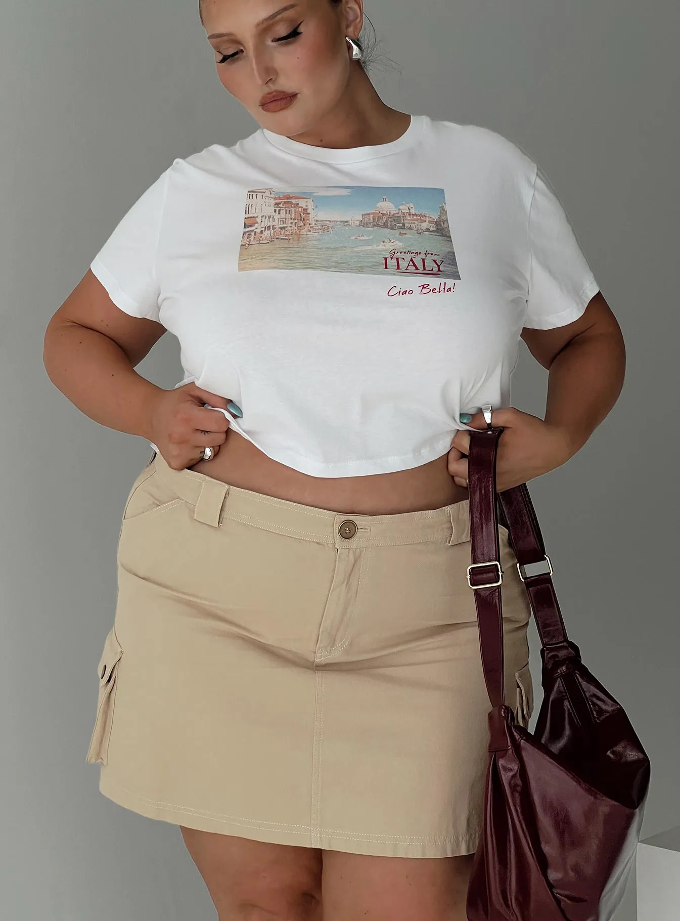 Lydie Cargo Mini Skirt Beige Curve sold by Princess Polly
