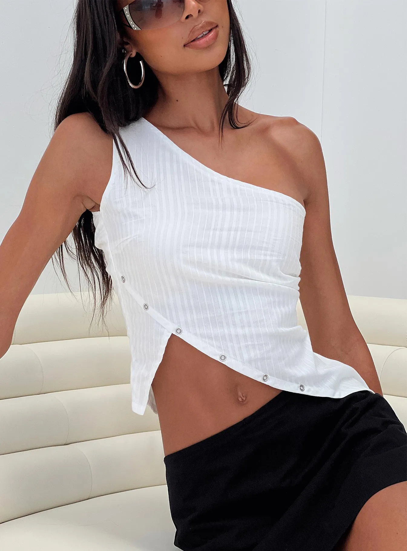 Flyss One Shoulder Top White sold by Princess Polly