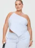 Collied Asymmetric Top Blue / White Stripe Curve sold by Princess Polly