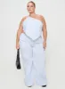 Collied Asymmetric Top Blue / White Stripe Curve sold by Princess Polly