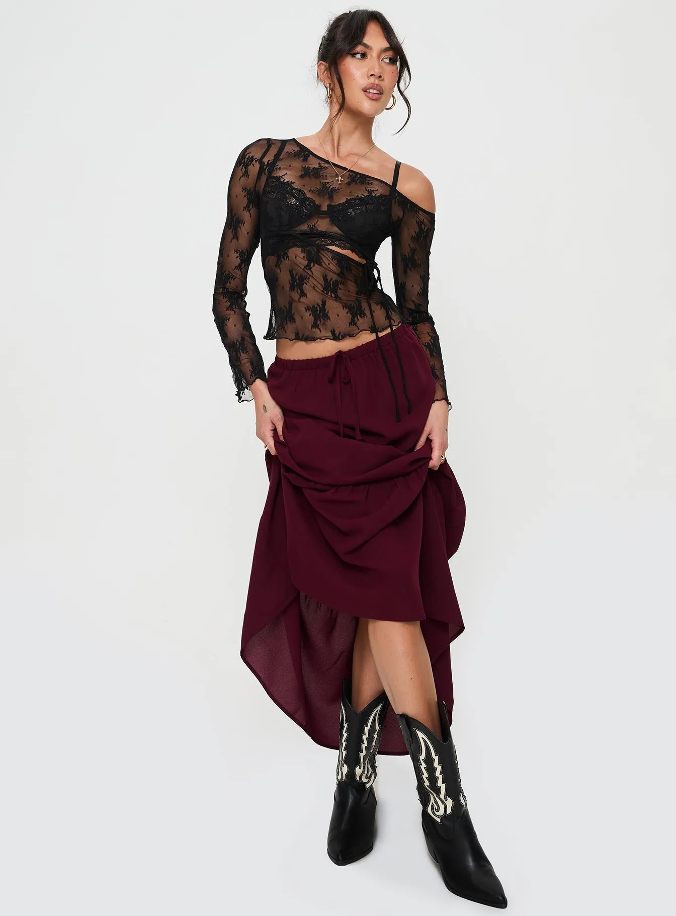 Whole Again Maxi Skirt Burgundy sold by Princess Polly product image thumbnail 3
