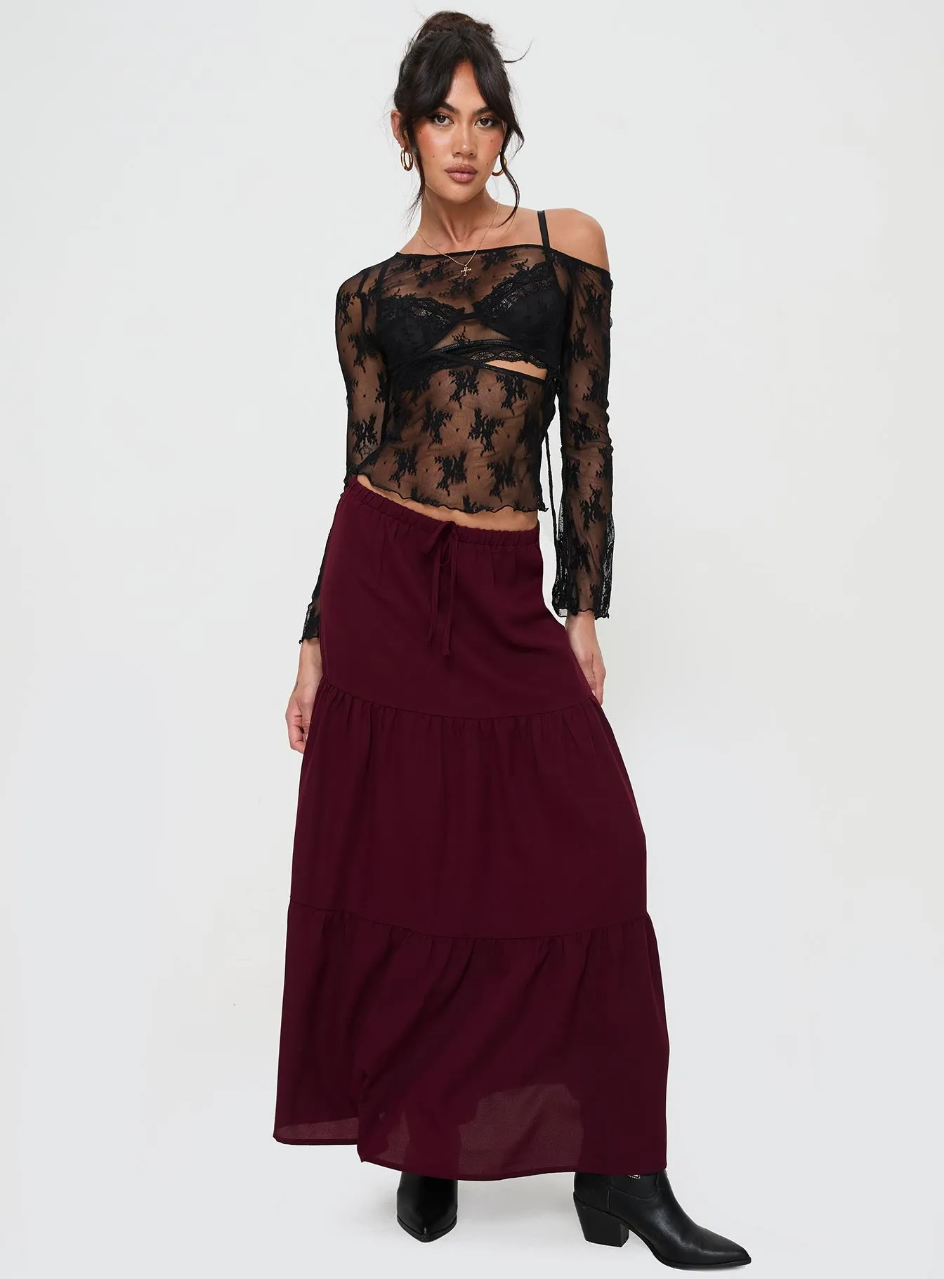Whole Again Maxi Skirt Burgundy sold by Princess Polly product image thumbnail 2