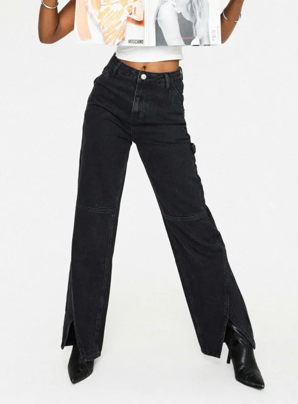 Rihanna Split Hem Jeans Black sold by Princess Polly