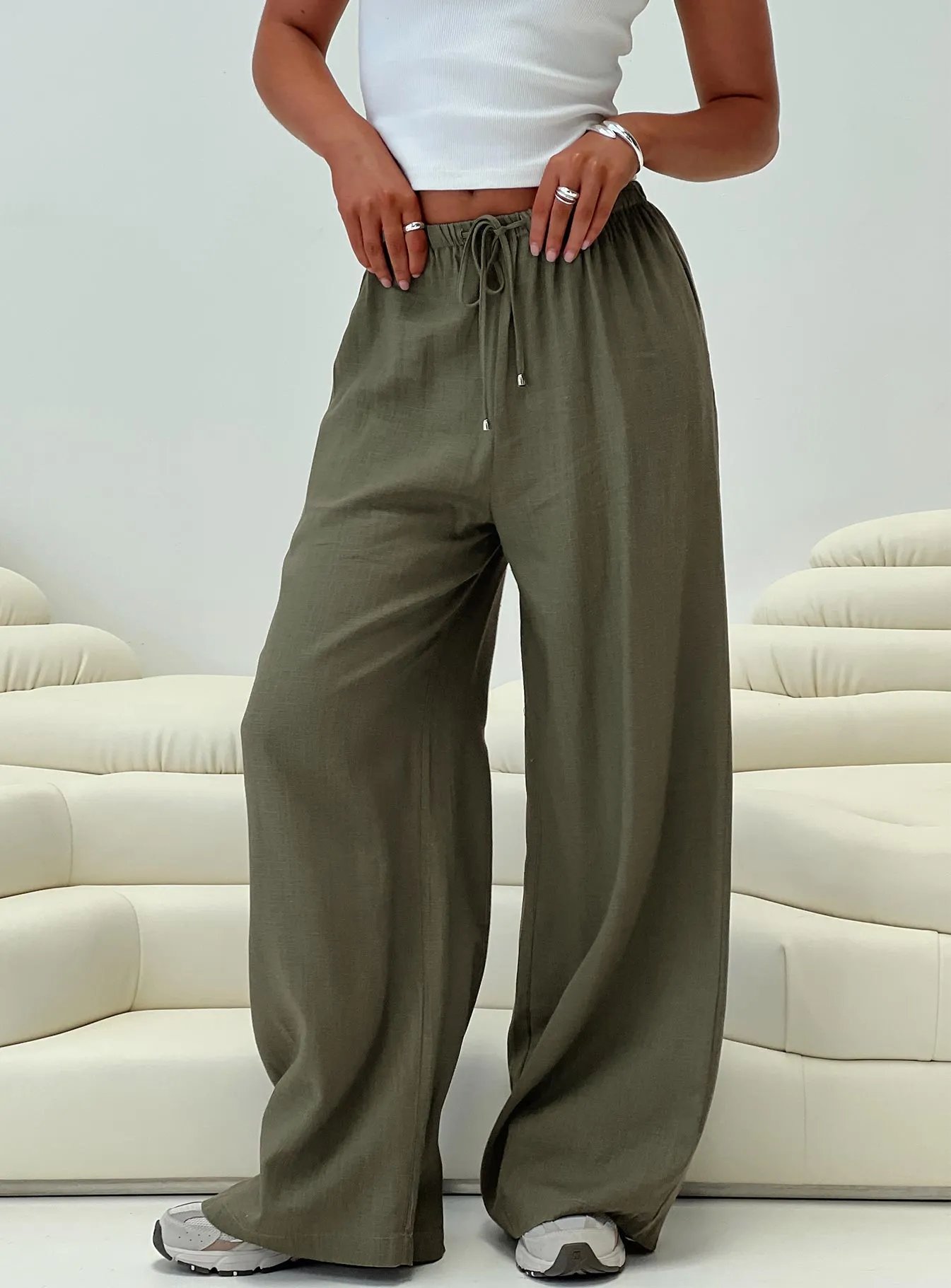 Ogilvie Linen Blend Pants Olive sold by Princess Polly