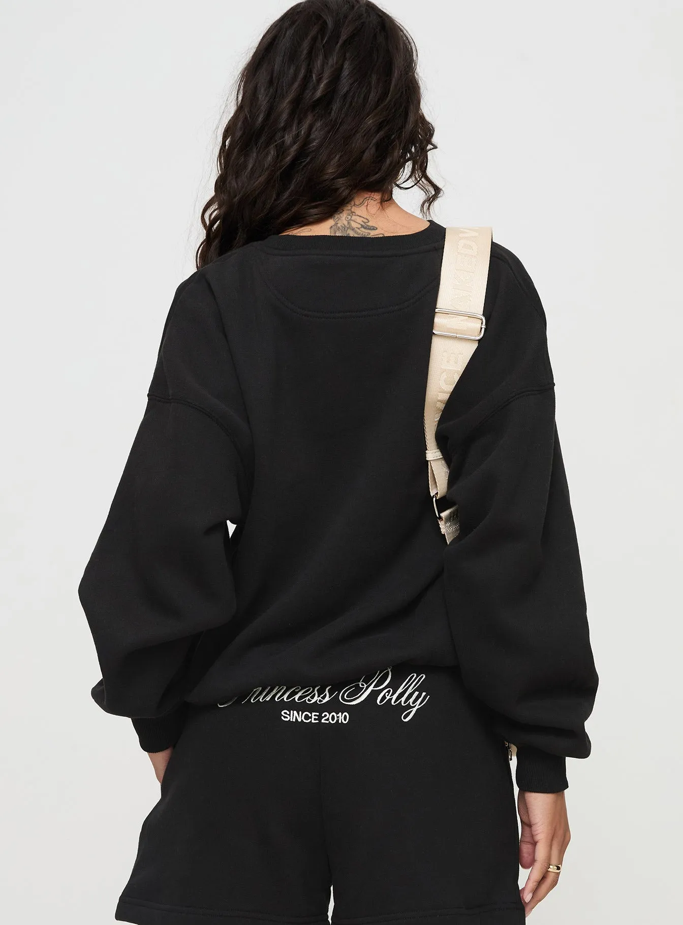 Princess Polly Crew Neck Sweatshirt Cursive Text Black Sand sold by Princess Polly product image thumbnail 5