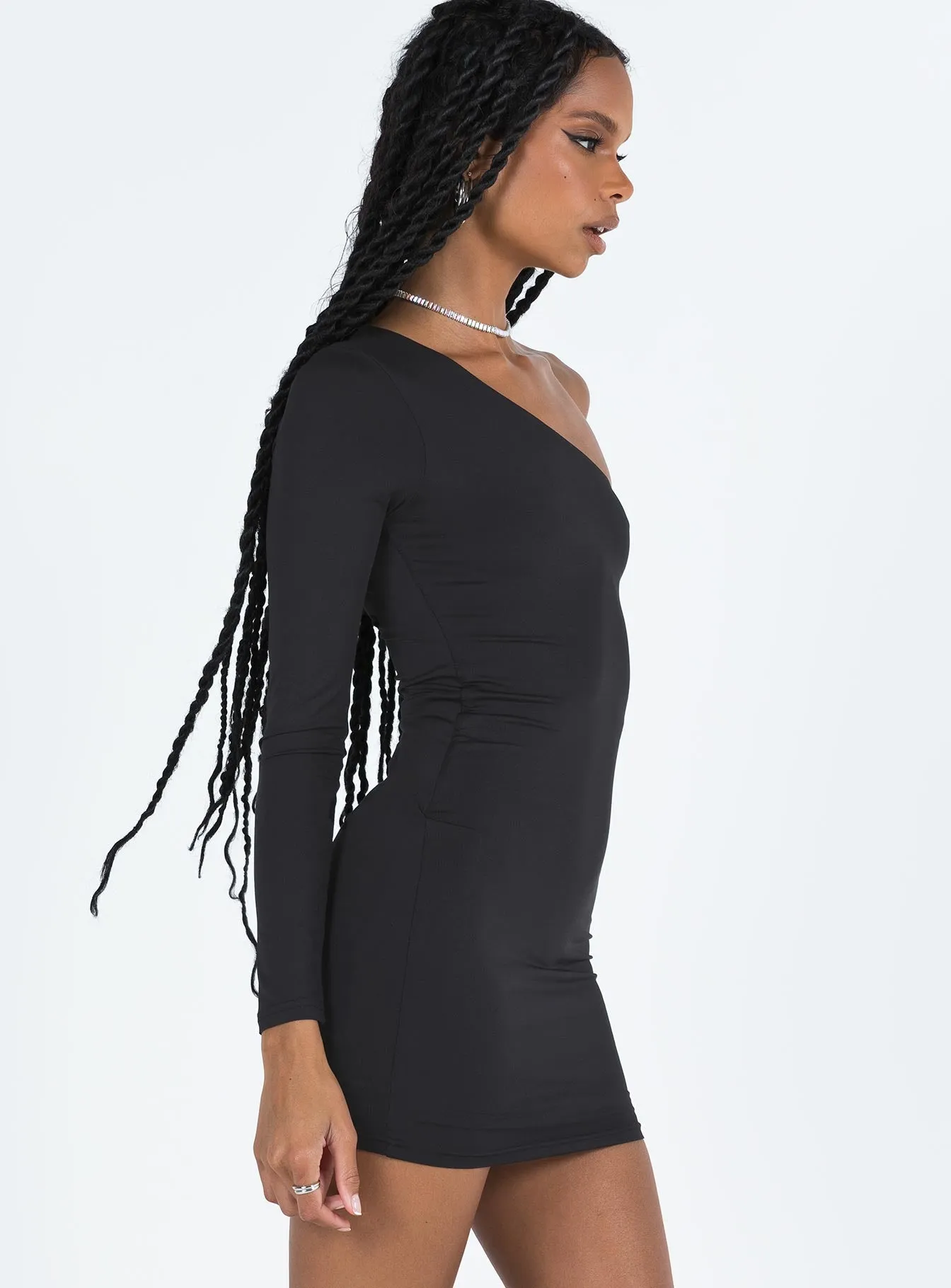 Tomer One Shoulder Mini Dress Black sold by Princess Polly product image thumbnail 4