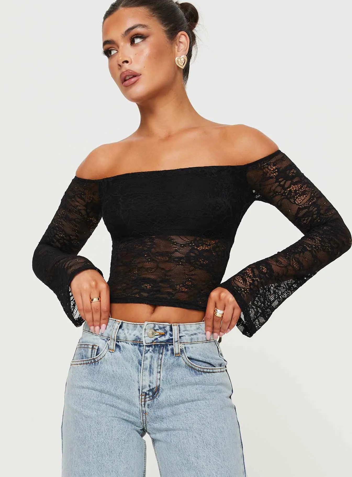 Charet Off The Shoulder Top Black sold by Princess Polly