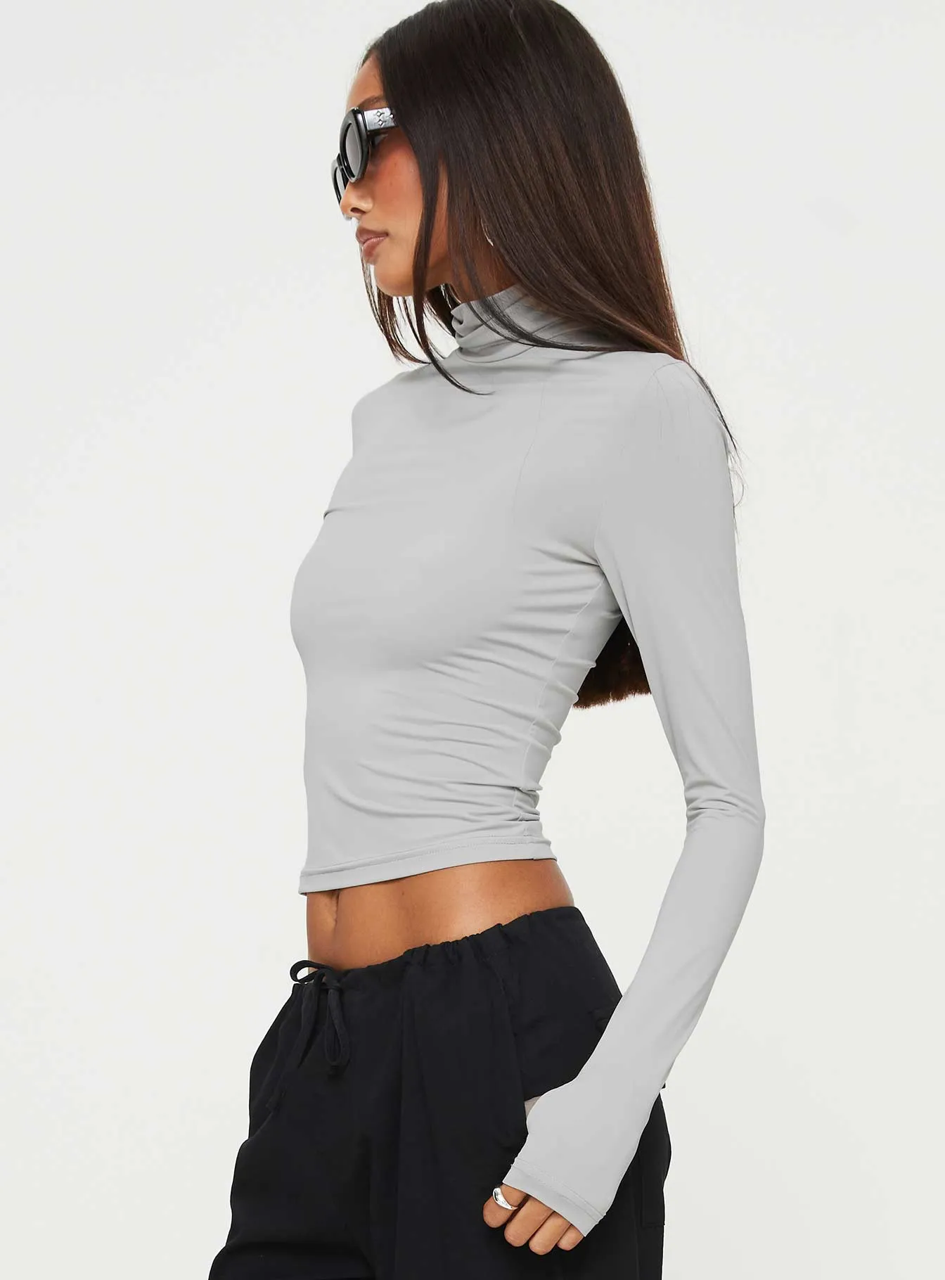 Elysium Long Sleeve Turtleneck Top Light Grey sold by Princess Polly product image thumbnail 4