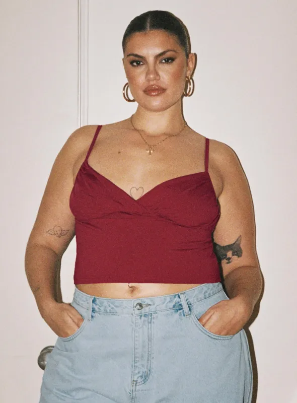 Sampson Top Burgundy Curve sold by Princess Polly