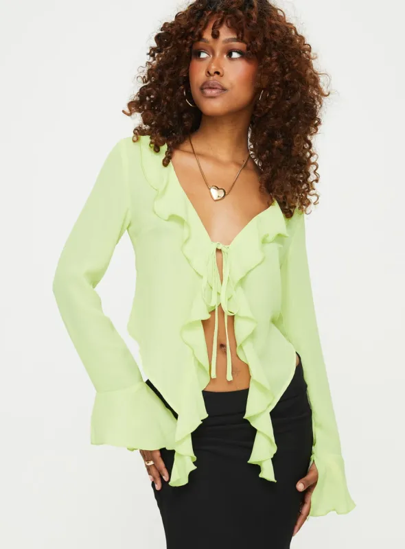 Astred Ruffle Long Sleeve Top Green sold by Princess Polly