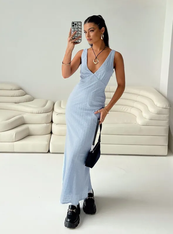 Nellie Anglaise Maxi Dress Blue sold by Princess Polly