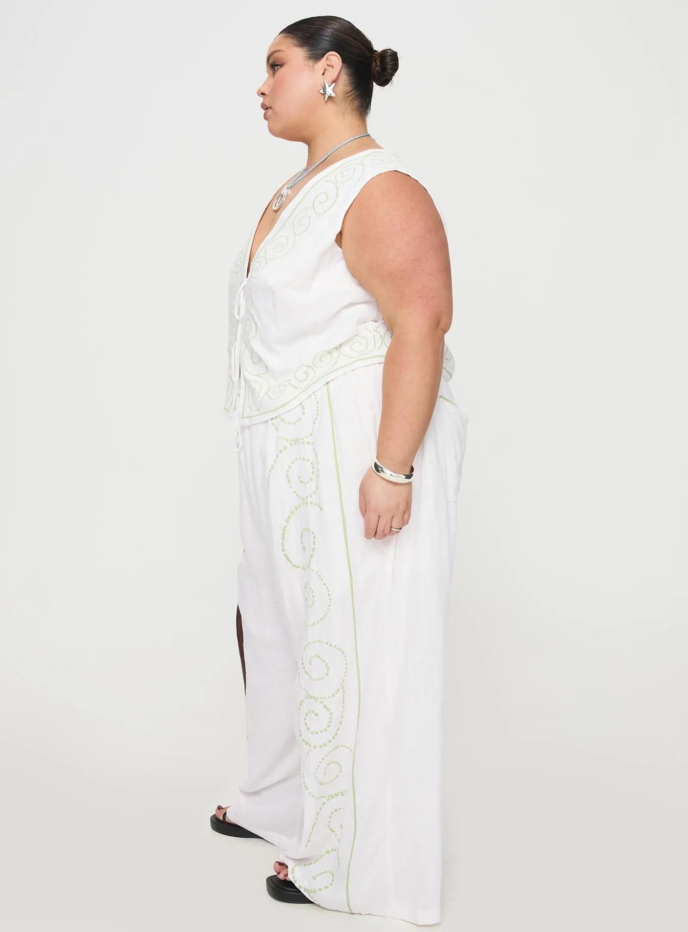 Kindred Pants White / Green Curve sold by Princess Polly product image thumbnail 4