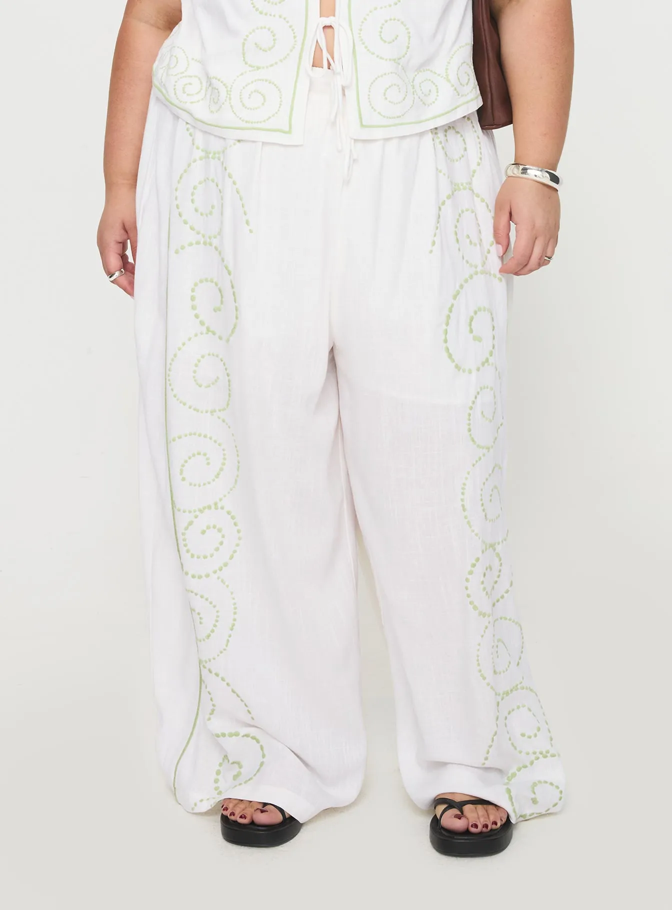 Kindred Pants White / Green Curve sold by Princess Polly product image thumbnail 2
