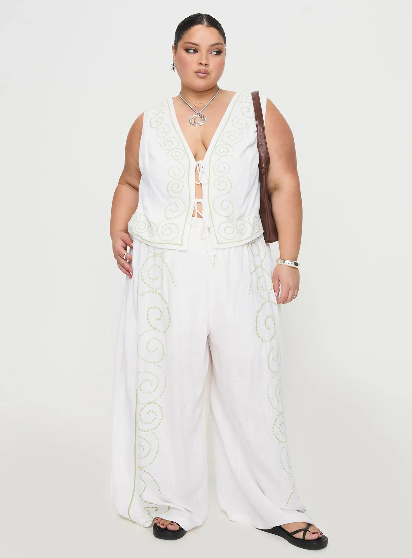 Kindred Pants White / Green Curve sold by Princess Polly product image thumbnail 3