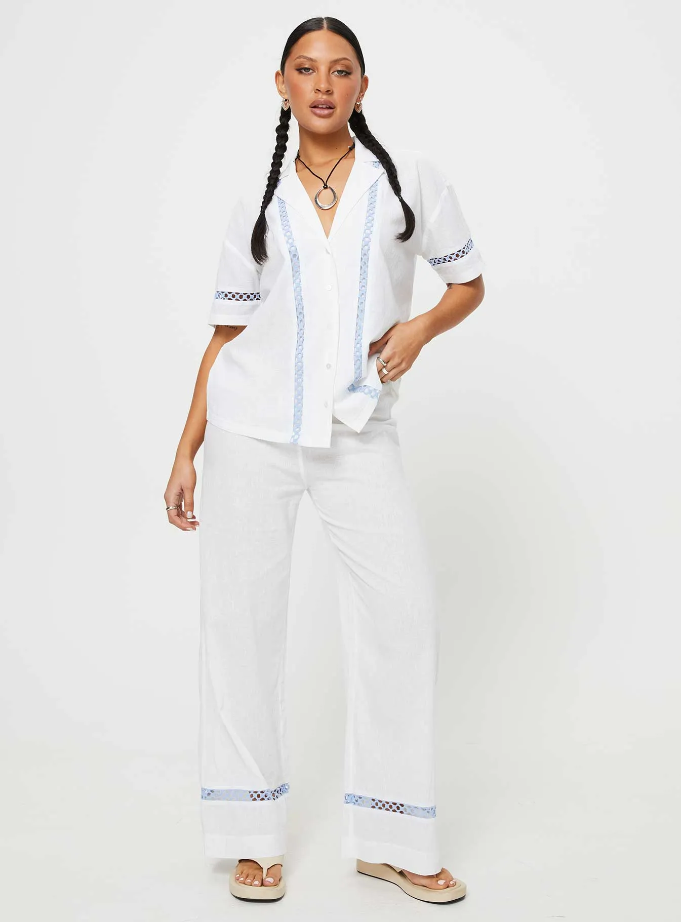 Sun Time Pants White / Blue sold by Princess Polly product image thumbnail 4