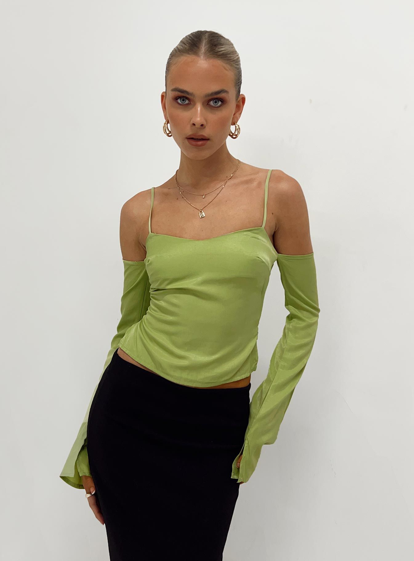 Cold Shoulder Top Green sold by Princess Polly
