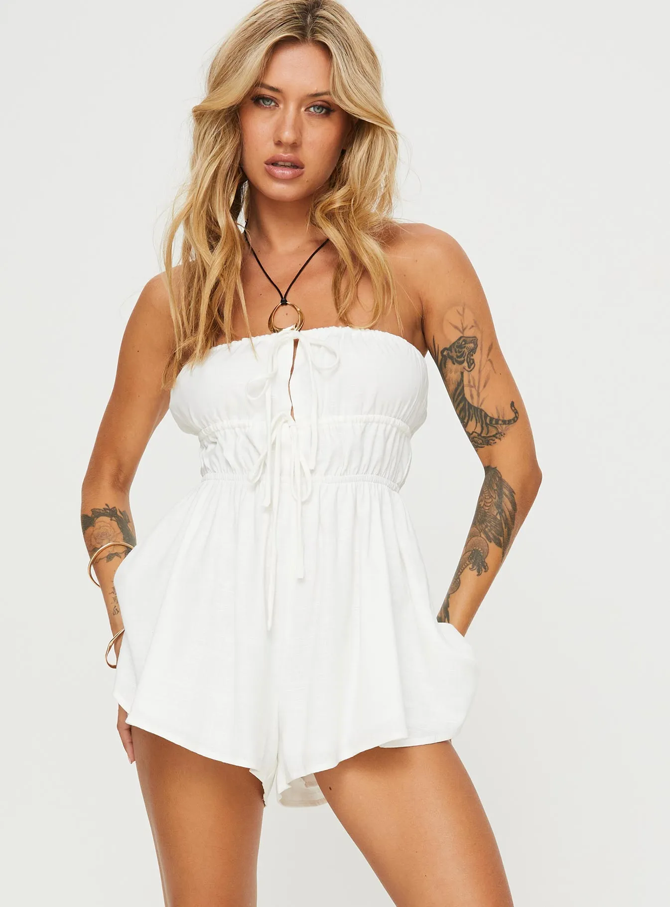 Kassidi Strapless Romper Cream sold by Princess Polly product image thumbnail 2