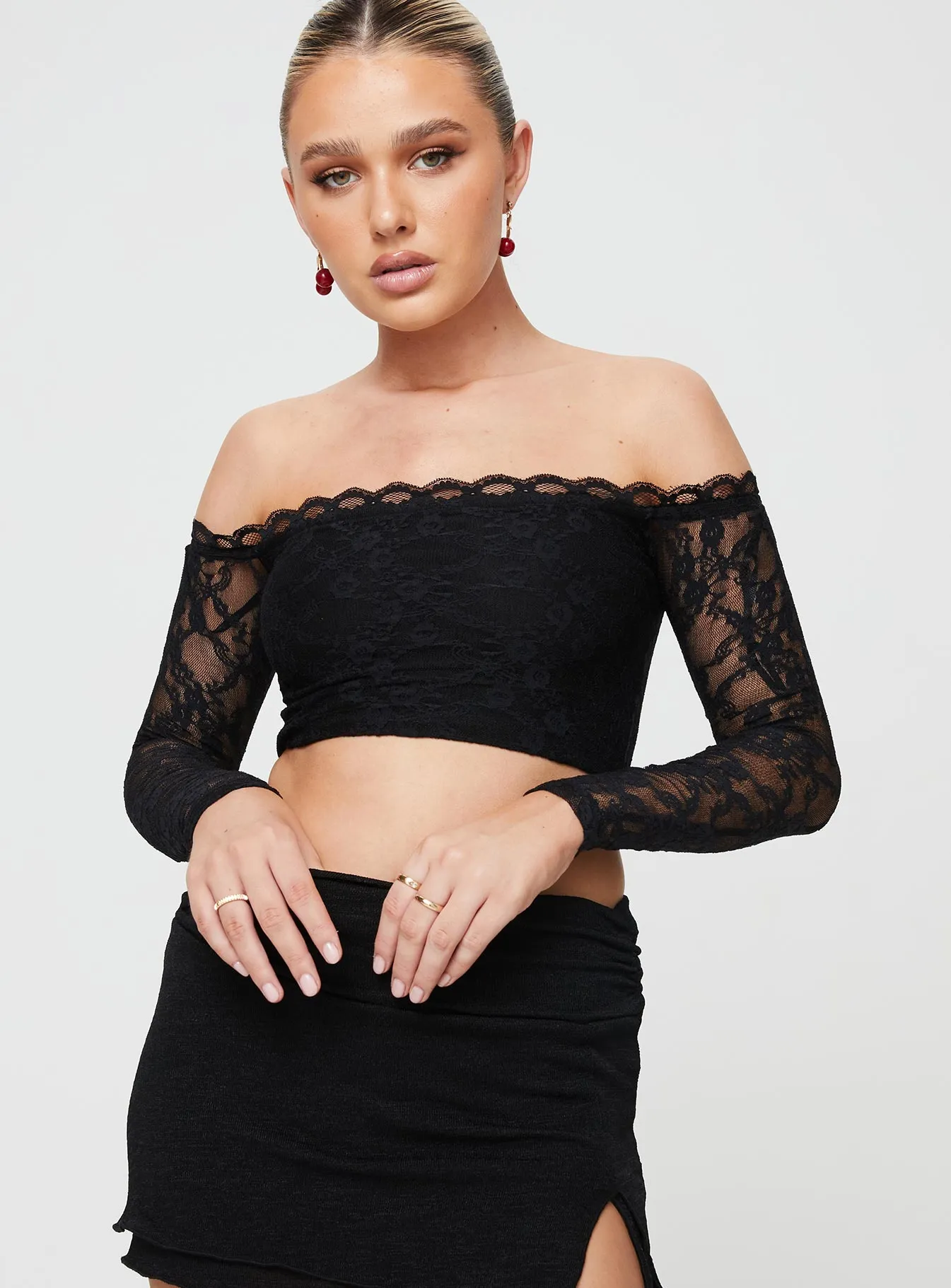 Danzer Off The Shoulder Top Black sold by Princess Polly