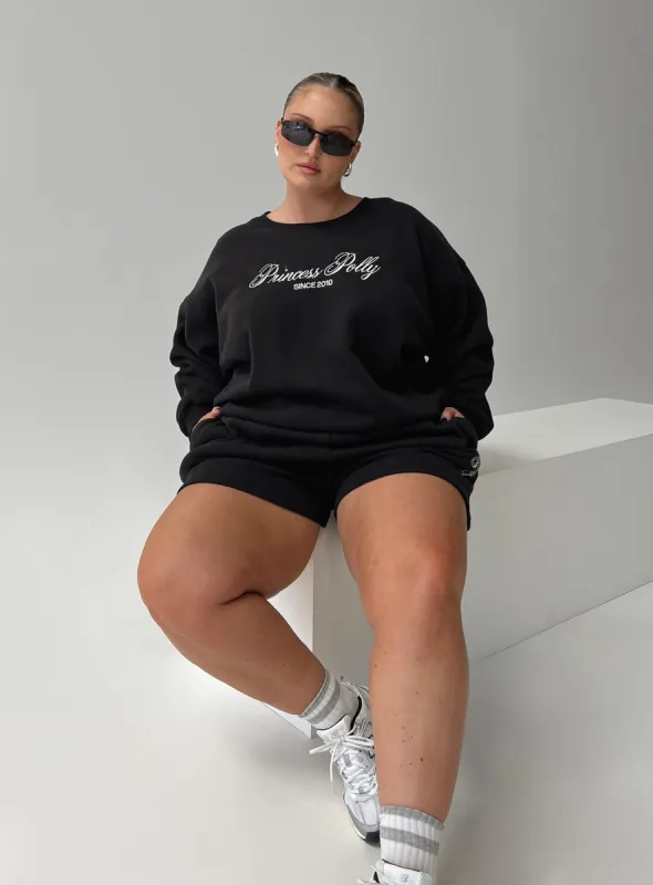 Princess Polly Track Shorts Cursive Text Black Sand Curve sold by Princess Polly