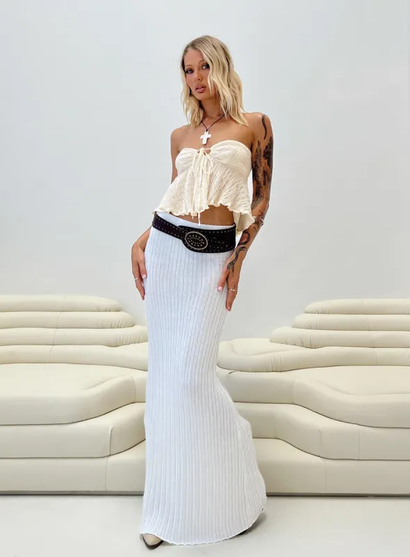 Belle Knit Maxi Skirt White Tall sold by Princess Polly