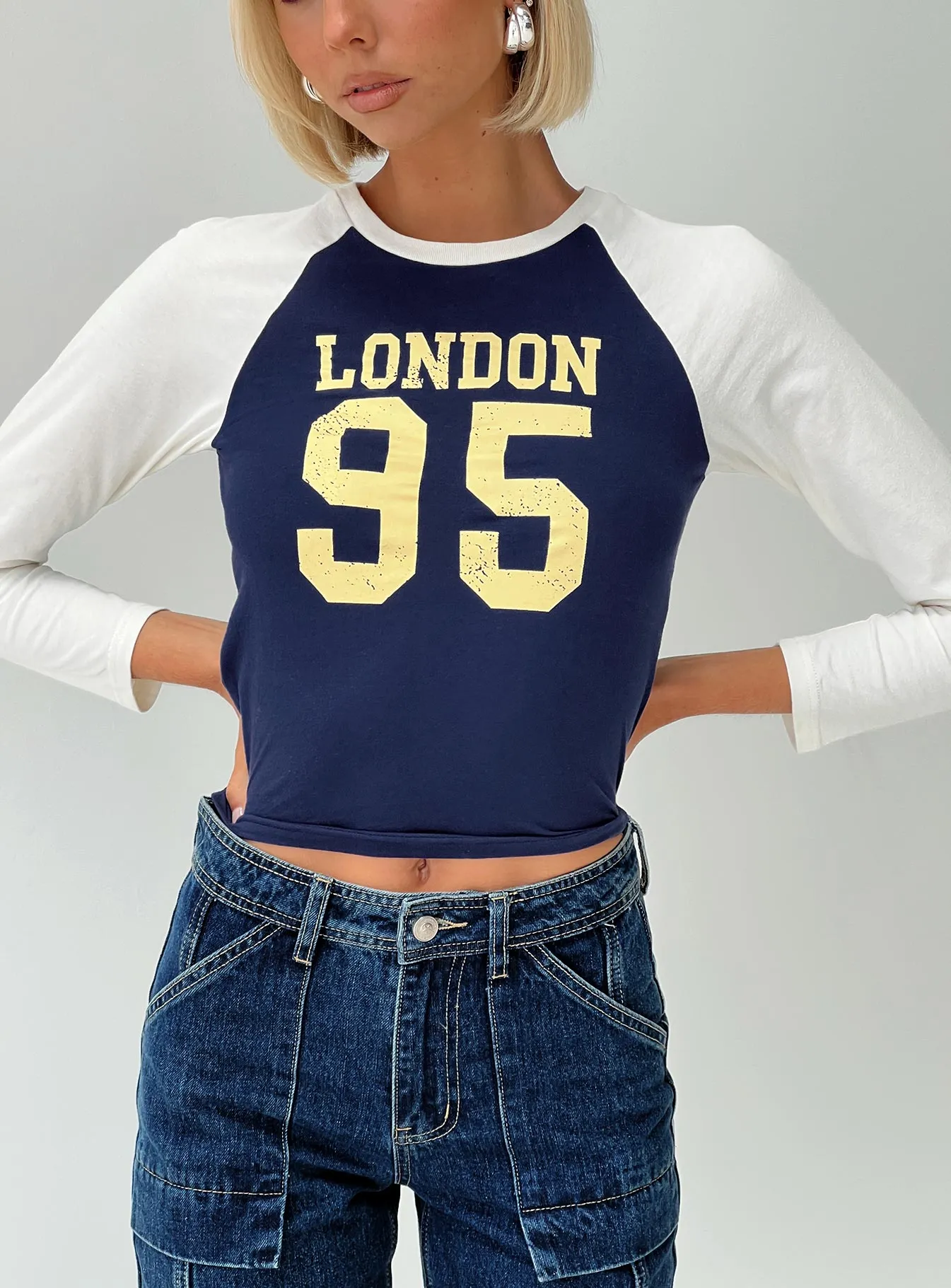 London 95 Long Sleeve Top Navy sold by Princess Polly