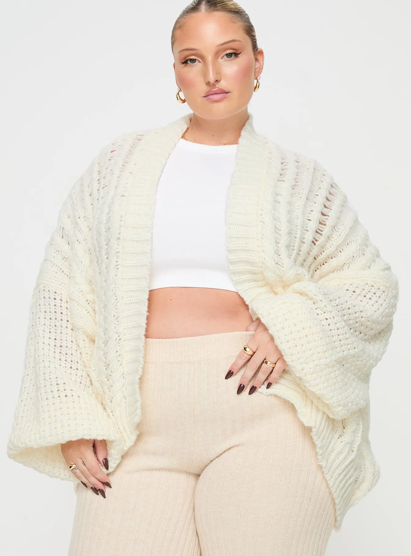 Abner Cable Cardigan Cream Curve sold by Princess Polly product image thumbnail 2