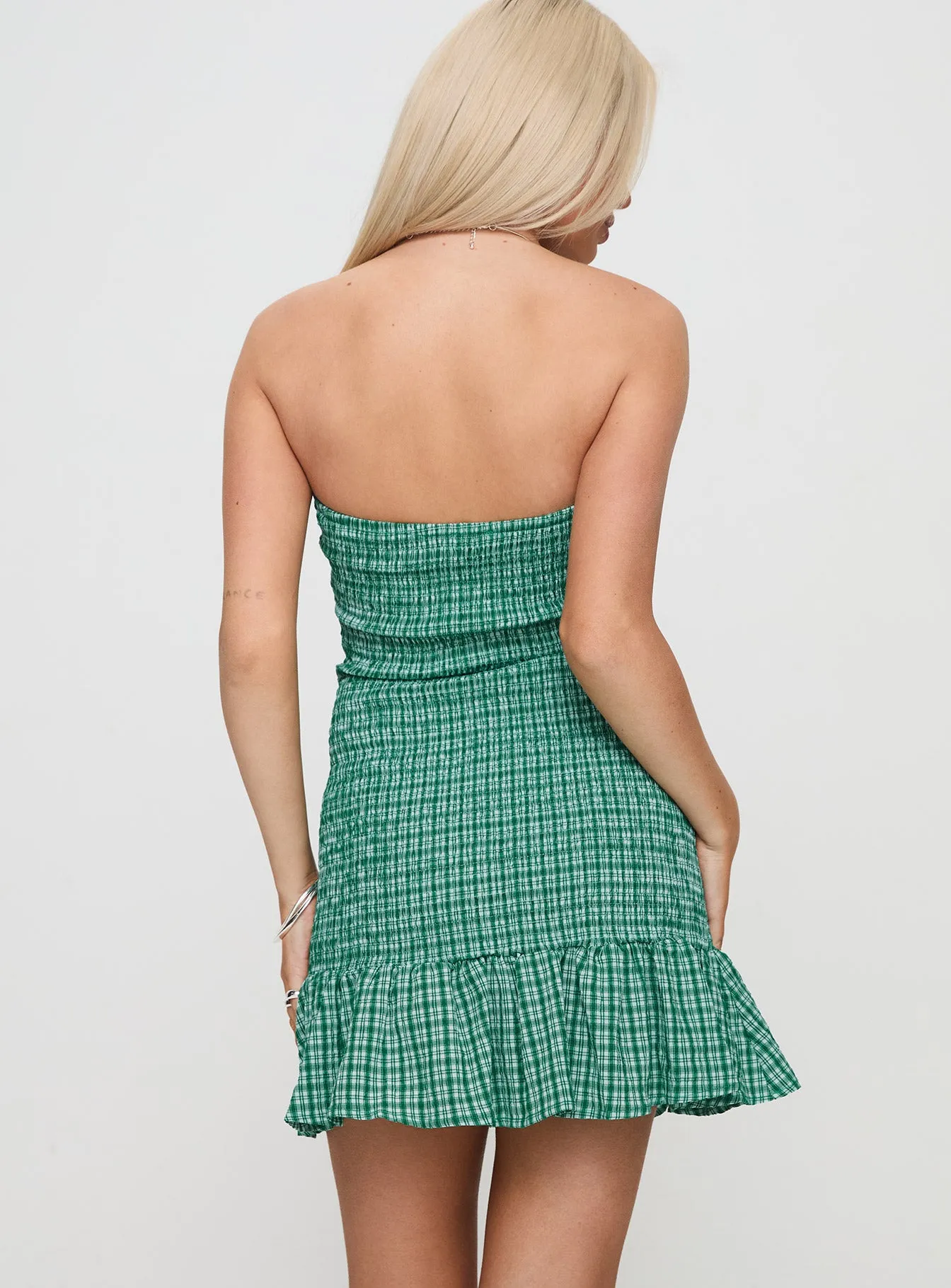 Porschia Strapless Mini Dress Green Check sold by Princess Polly product image thumbnail 5