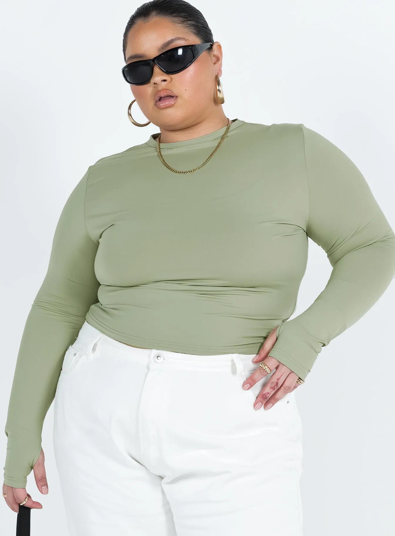 Farro Long Sleeve Top Sage Curve sold by Princess Polly