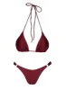 Nevaeh Shine Triangle Bikini Top Burgundy sold by Princess Polly