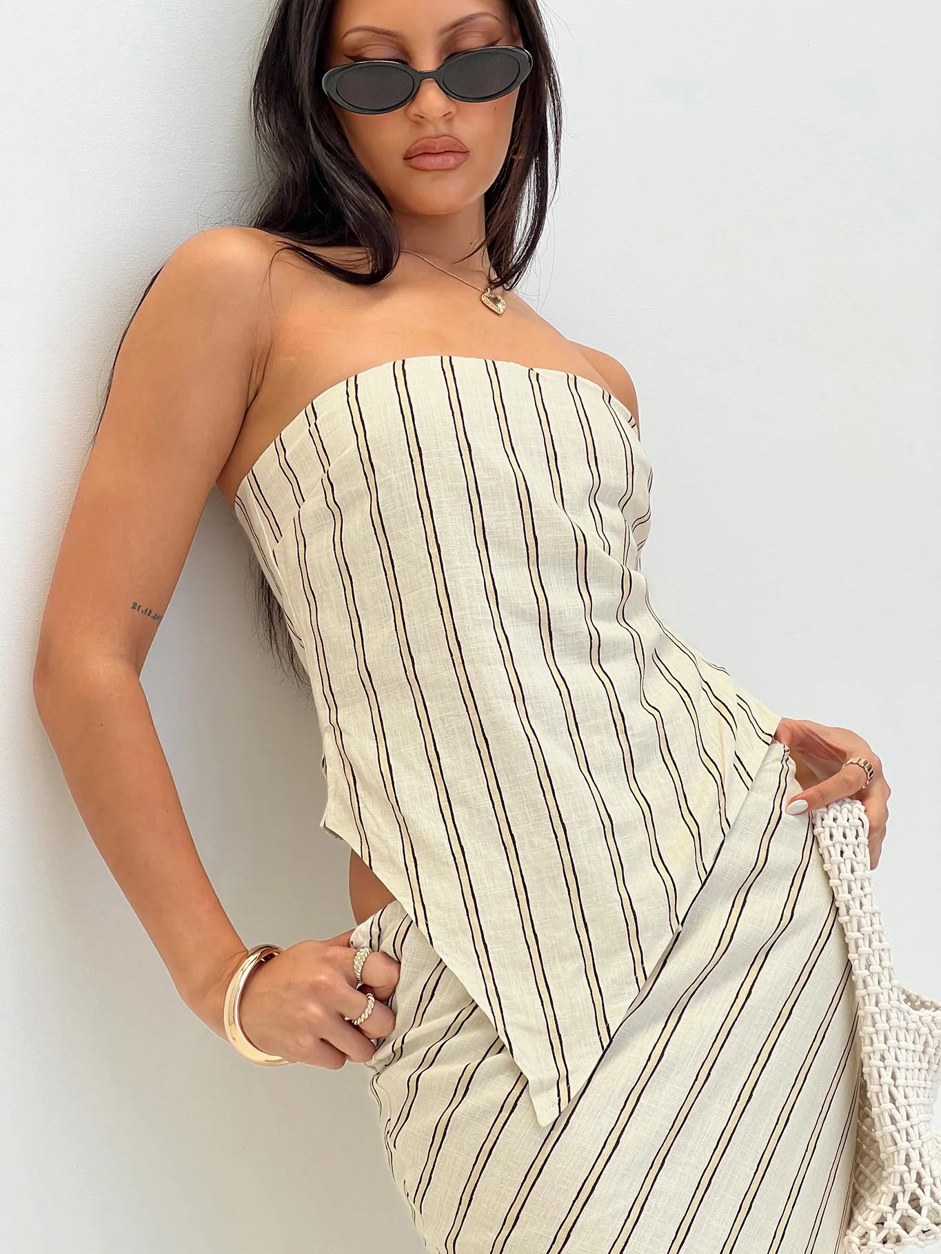 Birdie Asymmetric Linen Blend Top Cream sold by Princess Polly