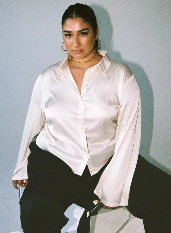 Anni Satin Shirt Cream Curve sold by Princess Polly