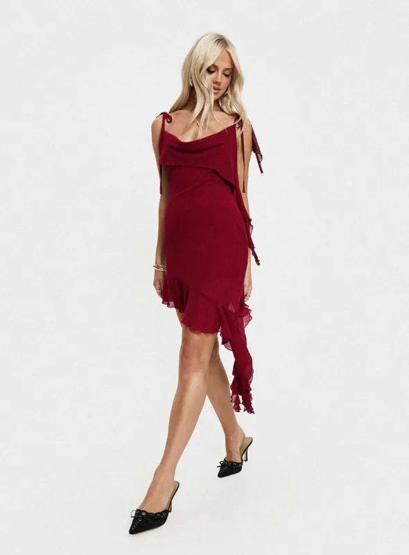 Dacian Mini Dress Burgundy sold by Princess Polly