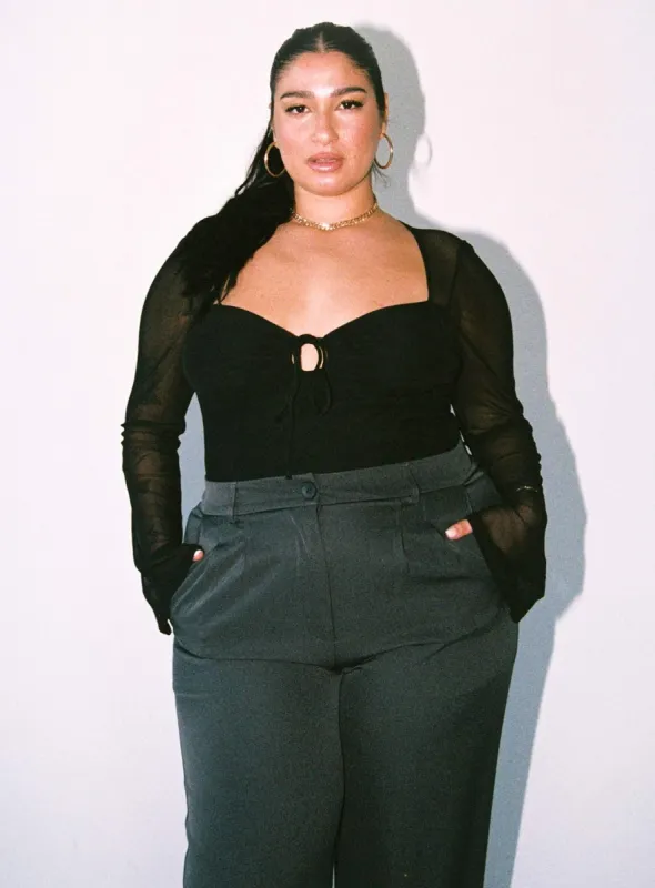 Jacob Long Sleeve Bodysuit Black Curve sold by Princess Polly