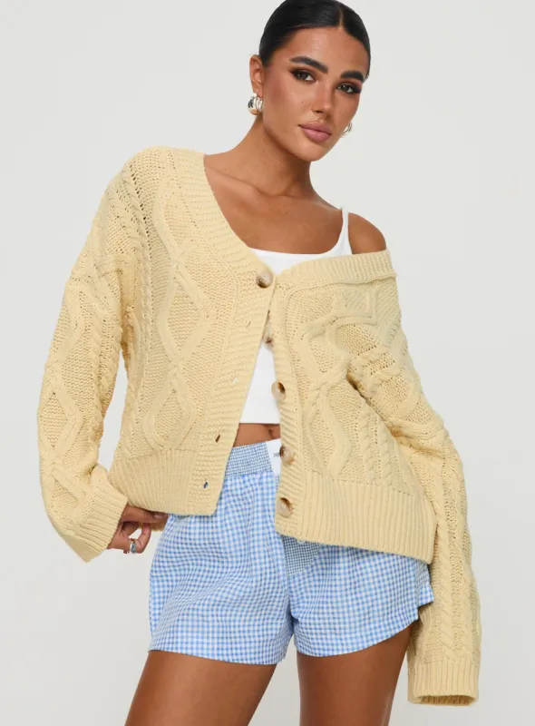 Daxtan Cable Cardigan Lemon sold by Princess Polly