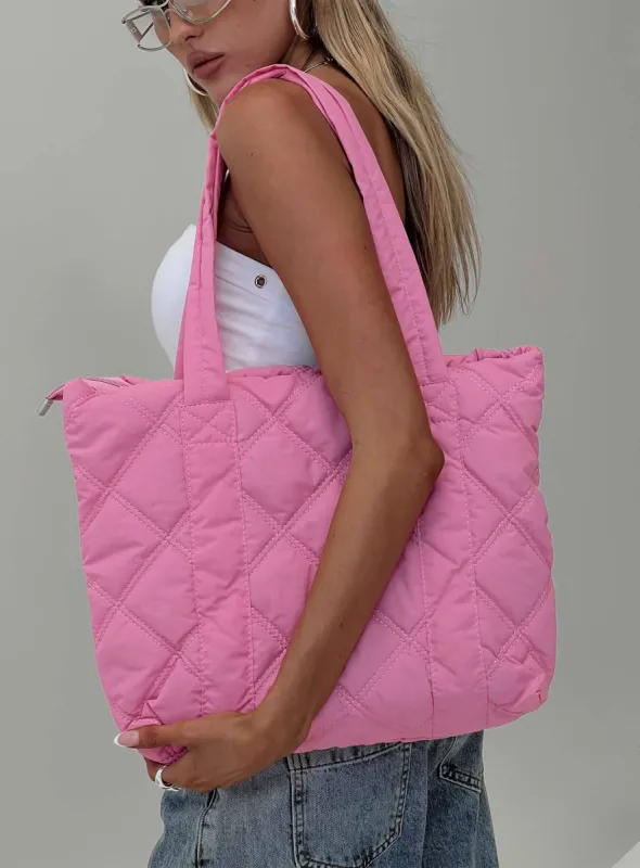 Jovie Nylon Quilted Tote Pink sold by Princess Polly