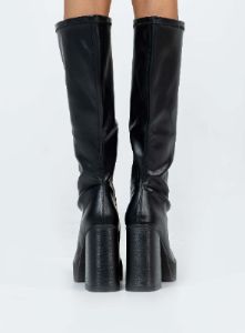 Coline Knee High Platform Boots Black sold by Princess Polly