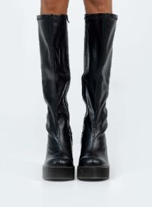 Coline Knee High Platform Boots Black sold by Princess Polly