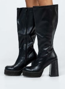 Coline Knee High Platform Boots Black sold by Princess Polly