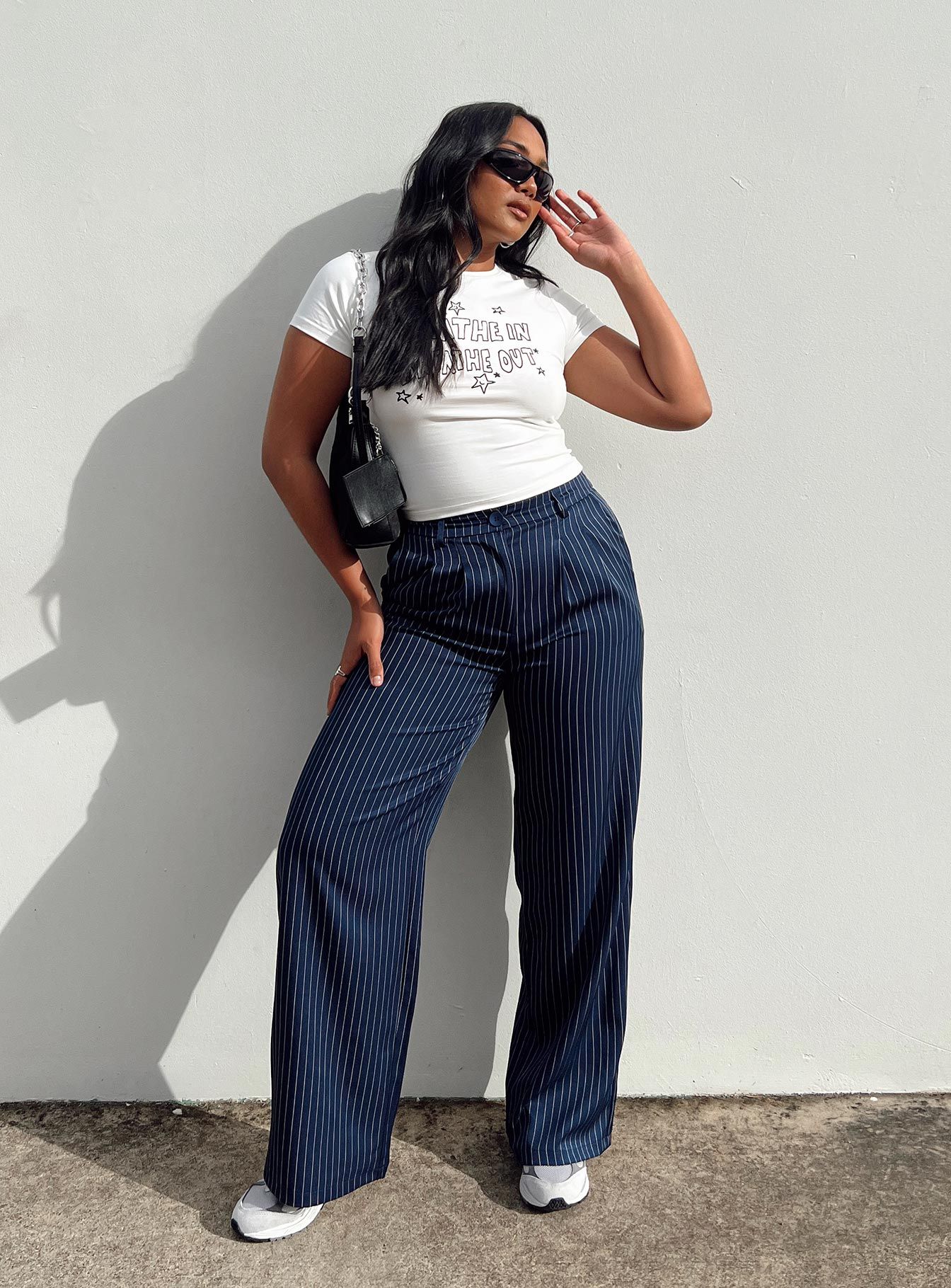 Archer Pants Pinstripe Navy sold by Princess Polly