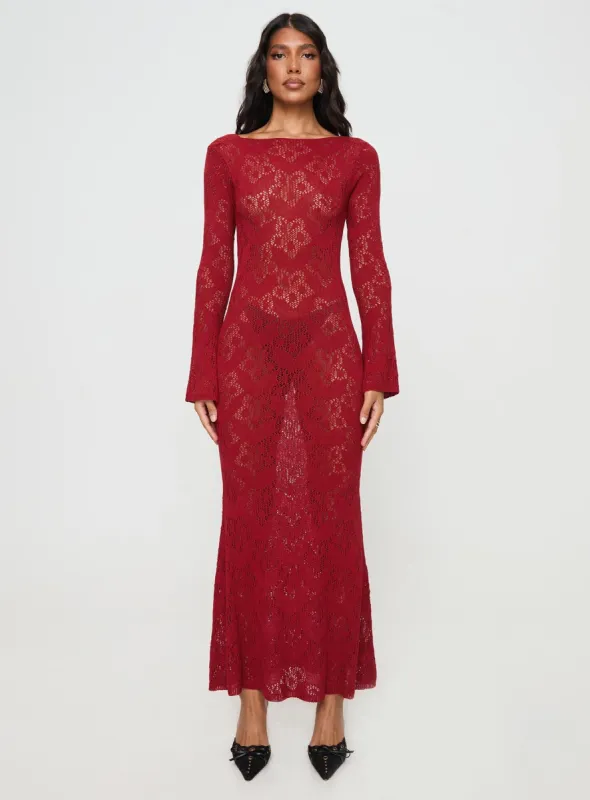 Pricely Long Sleeve Maxi Dress Red sold by Princess Polly