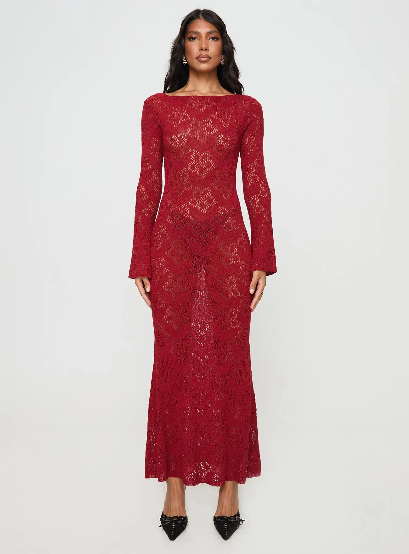 Pricely Long Sleeve Maxi Dress Red sold by Princess Polly
