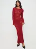 Pricely Long Sleeve Maxi Dress Red sold by Princess Polly