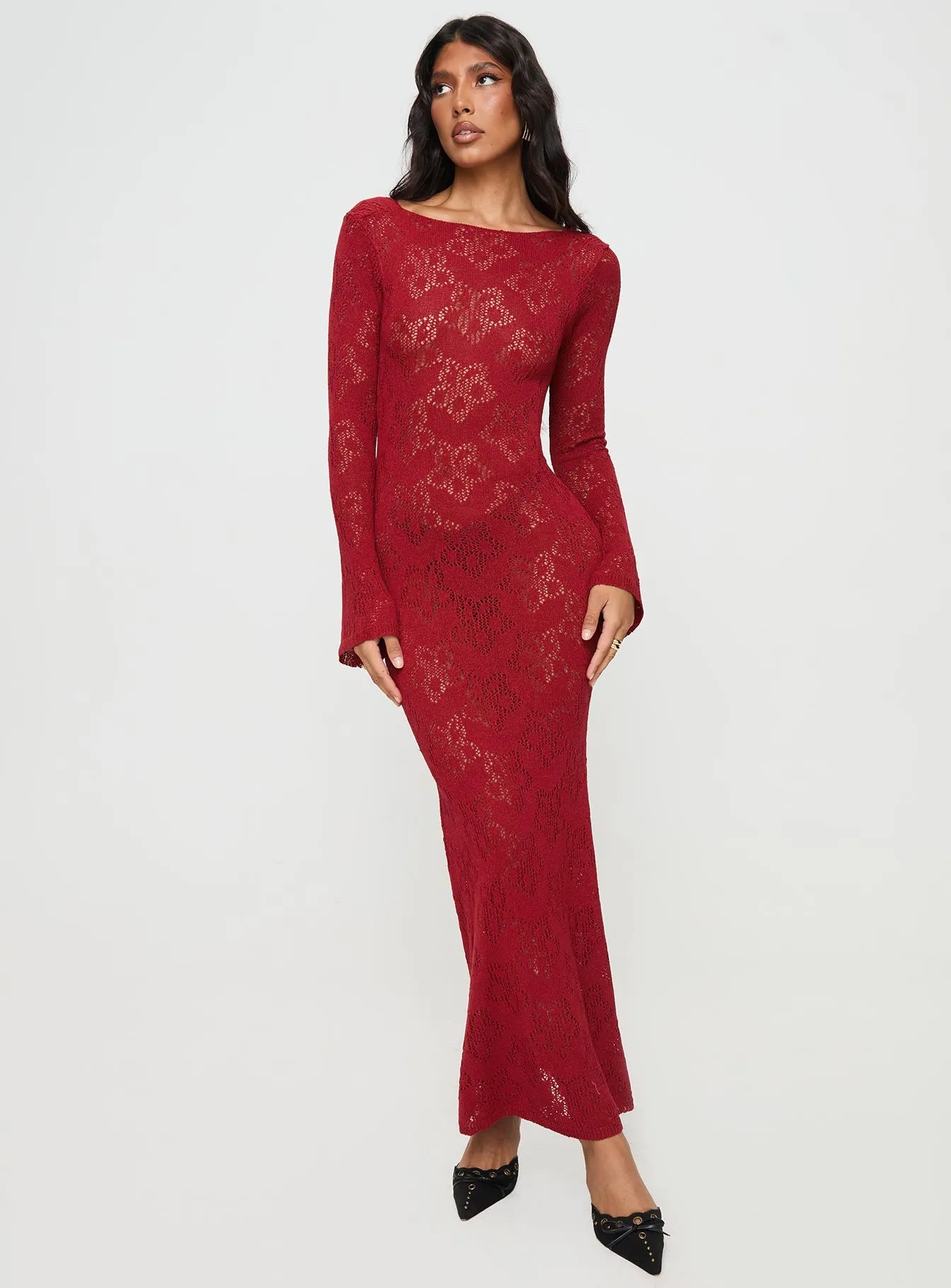 Pricely Long Sleeve Maxi Dress Red sold by Princess Polly product image thumbnail 3