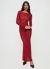 Pricely Long Sleeve Maxi Dress Red sold by Princess Polly