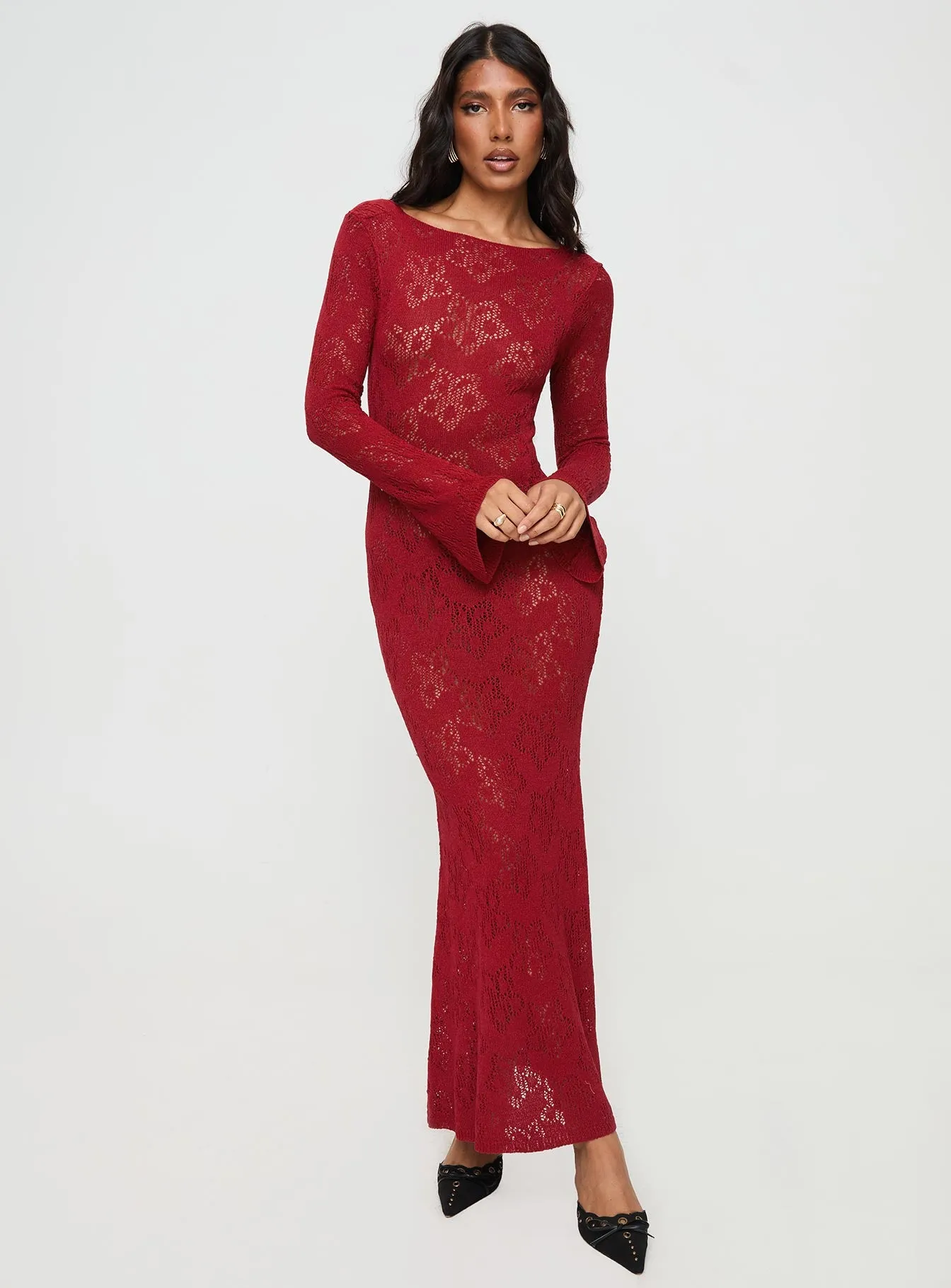 Pricely Long Sleeve Maxi Dress Red sold by Princess Polly product image thumbnail 4