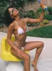 Jenner Tie Side Ruched Bikini Bottoms White Multi sold by Princess Polly