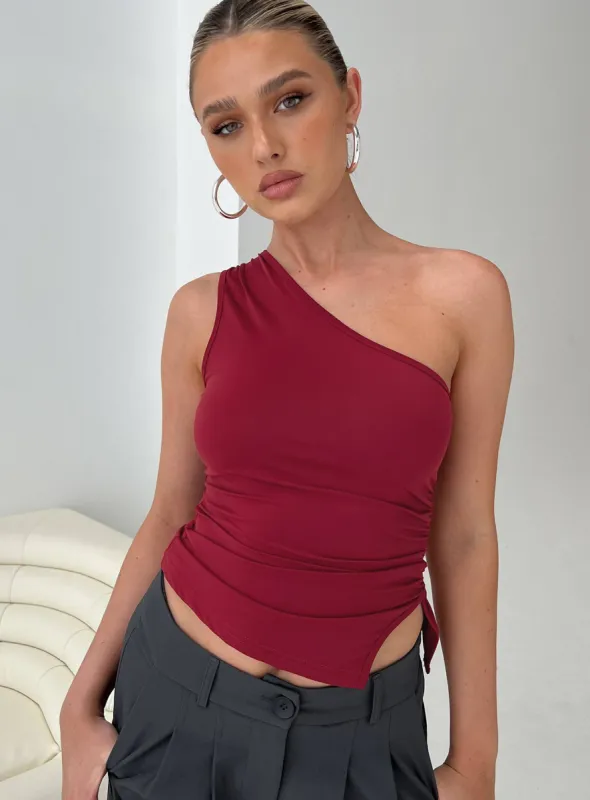 Liotta One Shoulder Top Burgundy sold by Princess Polly